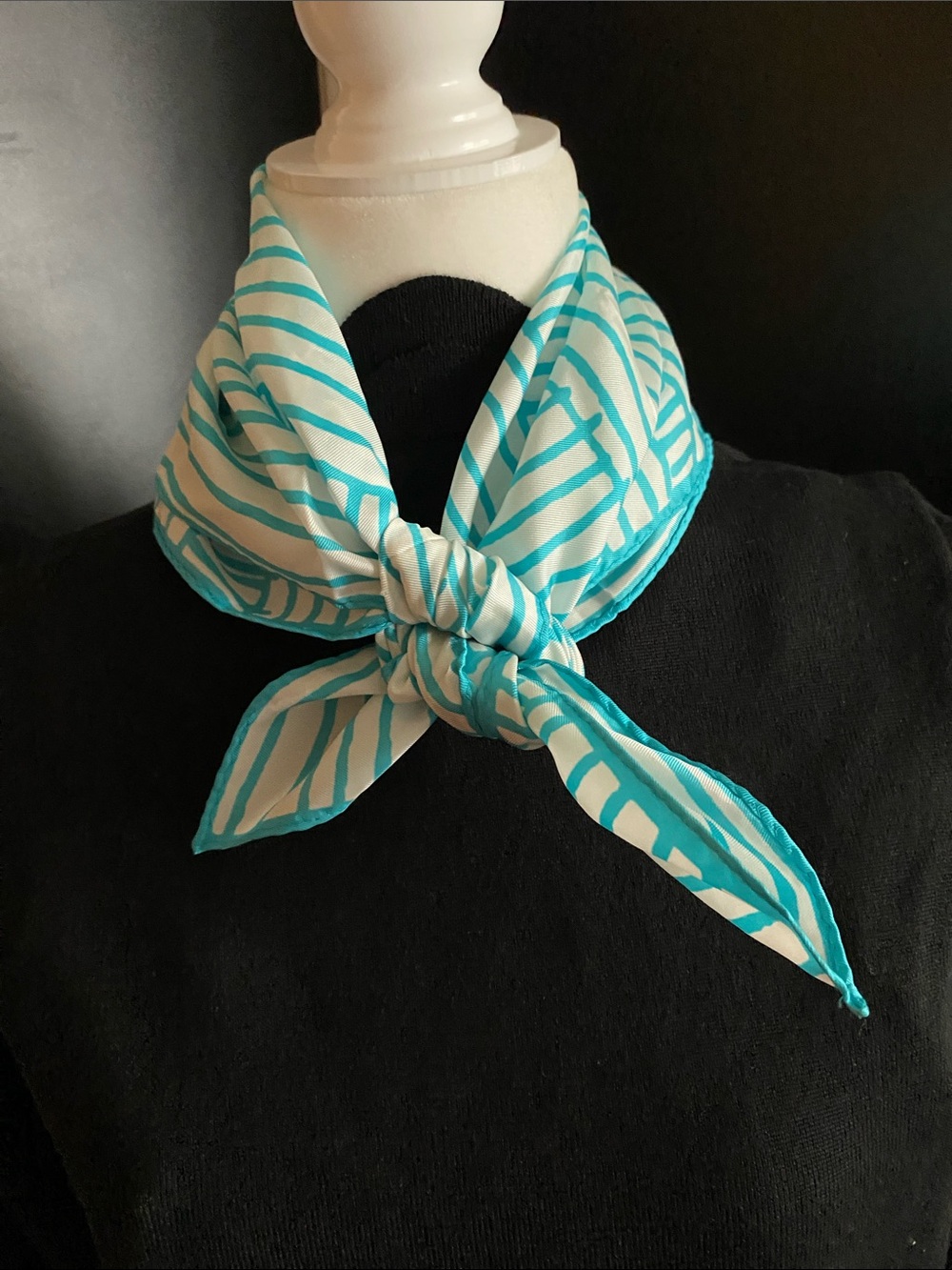 Vintage Vera Neumann teal and white scarf